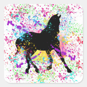Sticker Carré Peinture à cheval noir