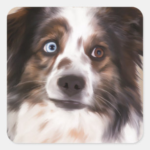 Sticker Carré Peinture à l'huile de chien berger australien Art
