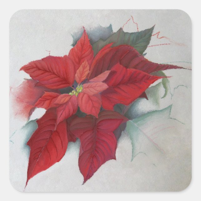 Sticker Carré Peinture à l'huile de Noël de Poinsettia (Devant)
