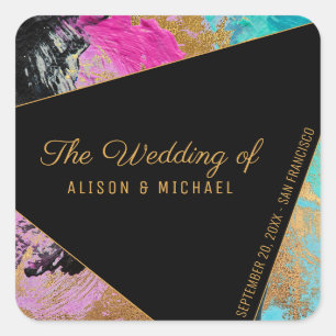 Sticker Carré Peinture acrylique or noir le mariage de