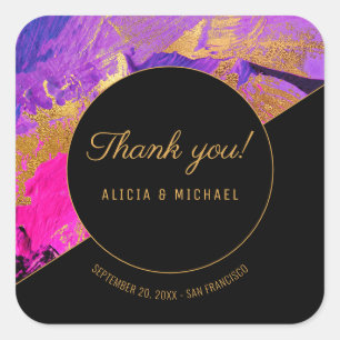 Sticker Carré Peinture acrylique violet or mariage merci