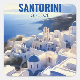 Sticker Carré Peinture aquarelle de Santorin Grèce