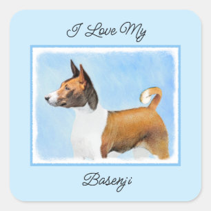 Sticker Carré Peinture Basenji - Belle Art Original