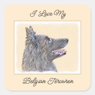 Sticker Carré Peinture belge Tervuren - Cute Original Chien Art