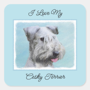 Sticker Carré Peinture Cesky Terrier - Cute Original Chien Art