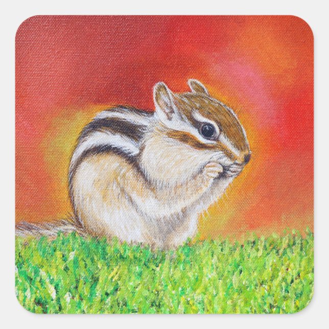 Sticker Carré Peinture Cute Chipmunk (Devant)