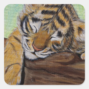 Sticker Carré Peinture Cute Sleeping Tiger Cub
