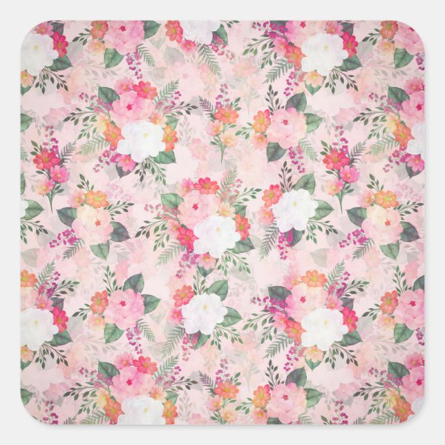Sticker Carré Peinture d'aquarelle rose romantique (Devant)