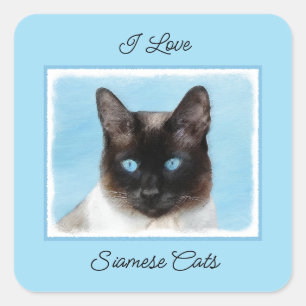 Sticker Carré Peinture de chats de Siamese - Cute Original Cat A