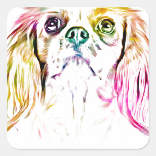 Sticker Carré Peinture de chien espagnol du roi Charles Cavalier