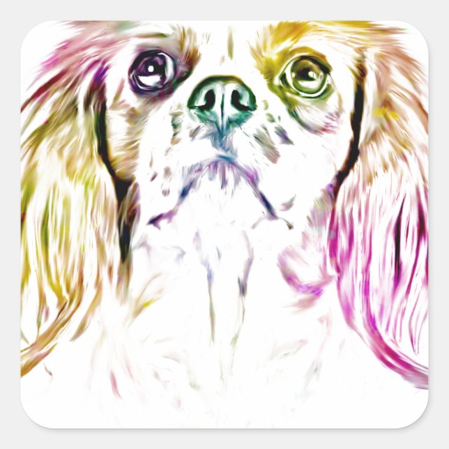 Sticker Carré Peinture de chien espagnol du roi Charles Cavalier (Devant)