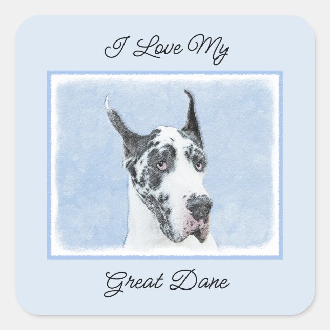 Sticker Carré Peinture de Great Dane (Arlequin) - Art original d (Devant)