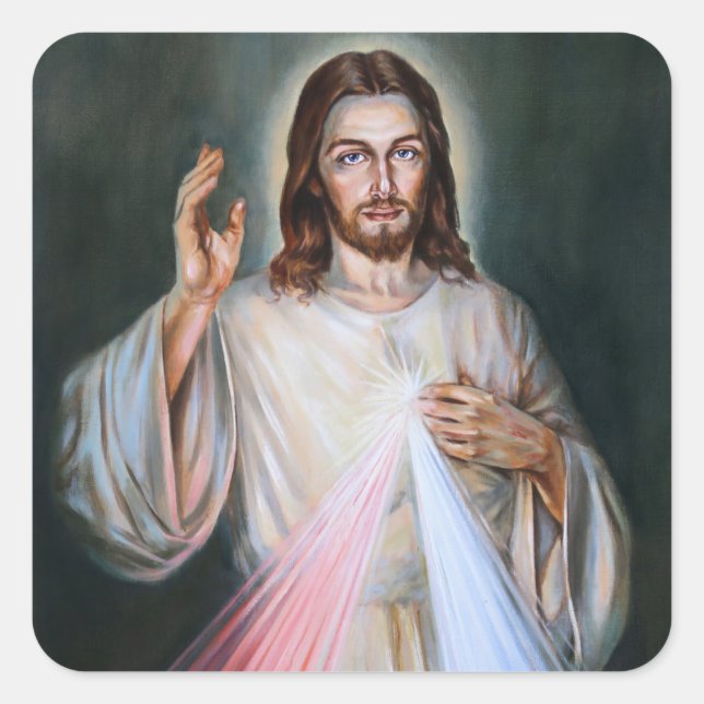 Sticker Carré Peinture de Jésus Compassion (Devant)