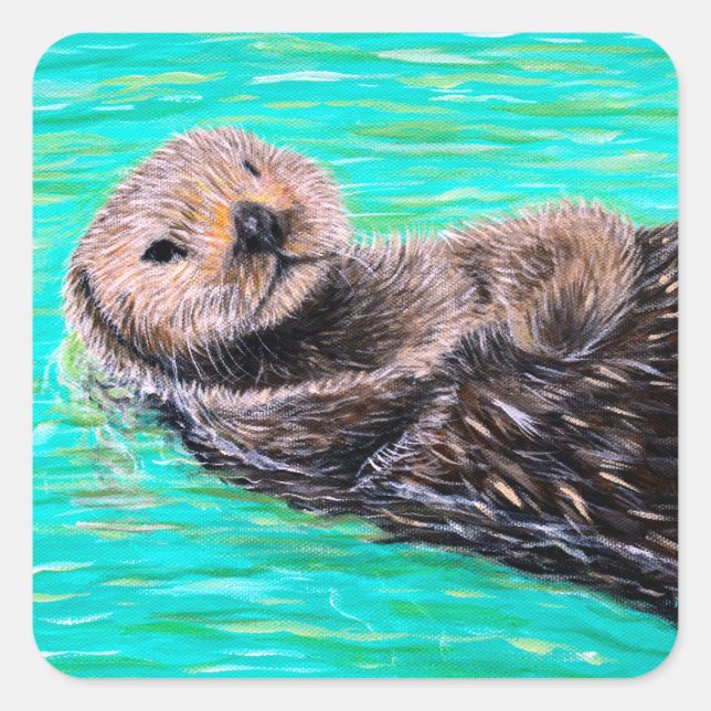 Sticker Carré Peinture de loutre de mer (Devant)