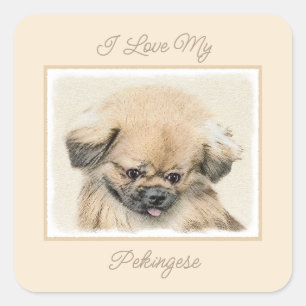 Sticker Carré Peinture de Pekingese - Carré d'art de chien origi