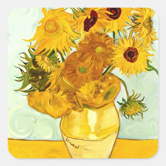 Sticker Carré Peinture de tournesol jaune de Vincent Van Gogh 18 (Devant)