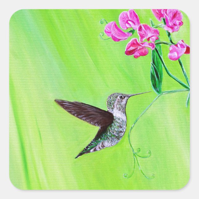Sticker Carré Peinture des colibris et des petits pois (Devant)
