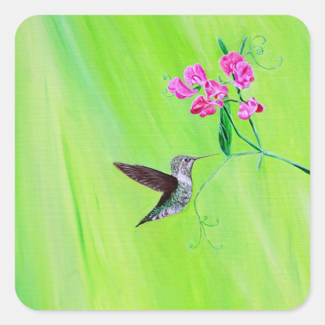 Sticker Carré Peinture des colibris et des petits pois (Devant)