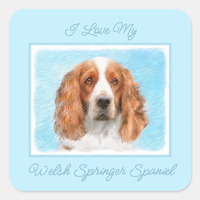 Sticker Carré Peinture d'espagnol Welsh Springer - Art original  (Devant)