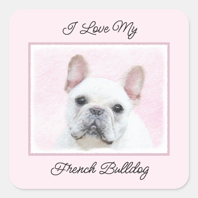 Sticker Carré Peinture française de Bulldog (Crème/Blanc) - Art  (Devant)