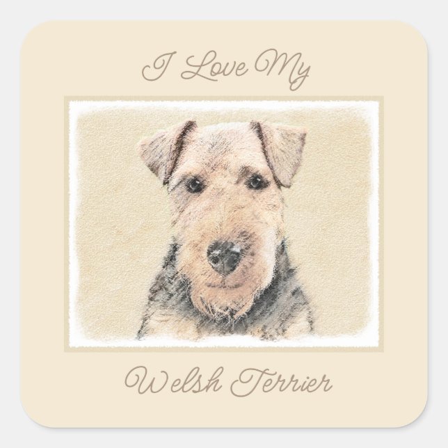 Sticker Carré Peinture galloise Terrier - Cute Original Chien Ar (Devant)