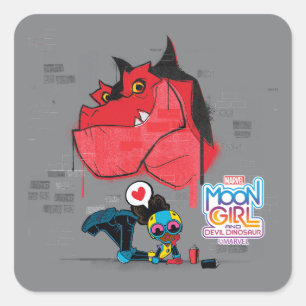 Sticker Carré Peinture graffitée de Moon Girl et Devil Dinosaur