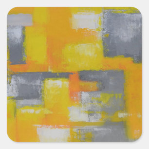 Sticker Carré peinture gris jaune blanc abstrait