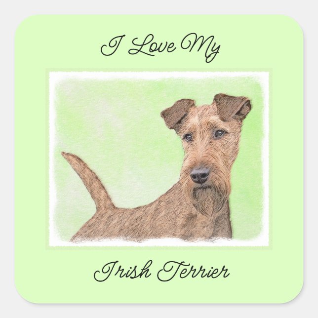 Sticker Carré Peinture Irlandaise Terrier - Cute Original Chien  (Devant)