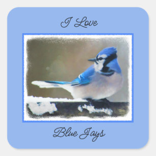 Sticker Carré Peinture Jay Bleu - Art Oiseau Original