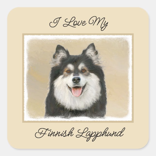 Sticker Carré Peinture Lapphund Finlandaise - Joli art original  (Devant)