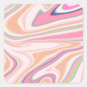 Sticker Carré Peinture Liquide Retro Pink Swirl Design esthétiqu