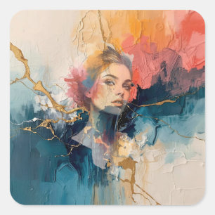 Sticker Carré peinture murale abstraite, impression d'art modern