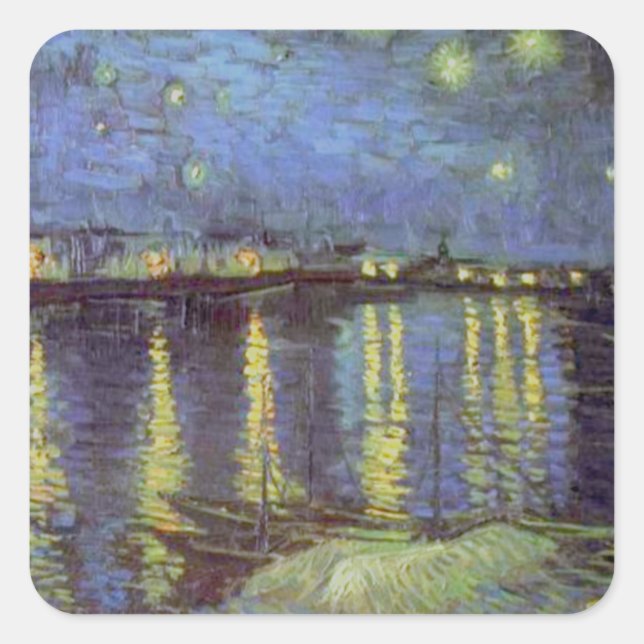 Sticker Carré Peinture nocturne étoilée de Van Gogh (Devant)