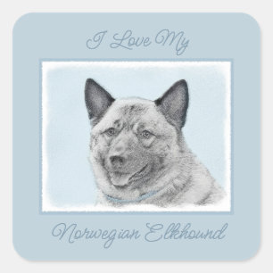 Sticker Carré Peinture norvégienne Elkhound - Art artistique de