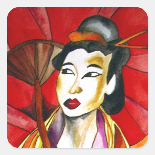Sticker Carré peinture originale d'art Geisha (Devant)