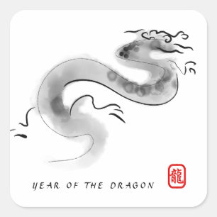 Sticker Carré Peinture originale Dragon chinois Année Anniversai