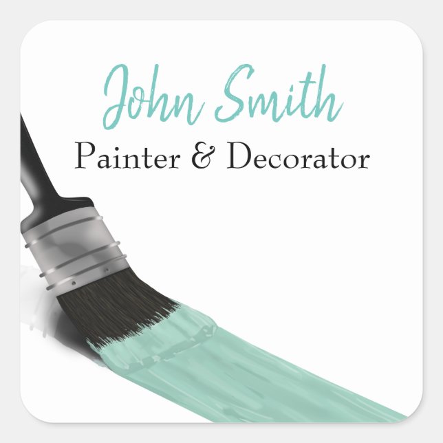 Sticker Carré Peinture Peintre Service Société Brush Pastel Mint (Devant)