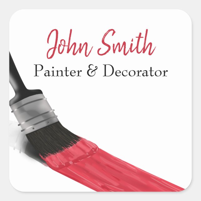Sticker Carré Peinture Peintre Service Société Pinceau Rouge (Devant)