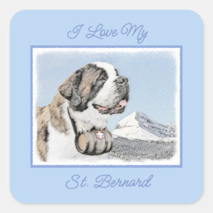 Sticker Carré Peinture Saint Bernard - Cute Original Chien Art S