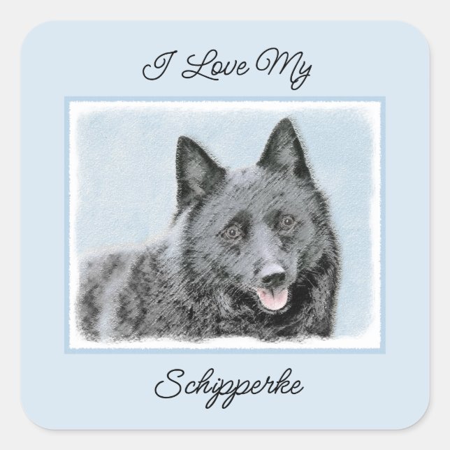 Sticker Carré Peinture Schipperke - Joli Carré d'art original ch (Devant)