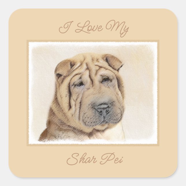 Sticker Carré Peinture Shar Pei - Cute Original Chien Art Carré  (Devant)