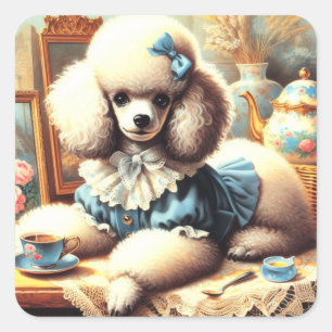 Sticker Carré Peinture vintage de caniche