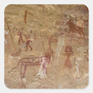 Sticker Carré Peintures rupestres préhistoriques, Akakus, Sahara