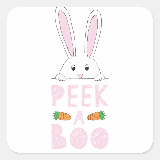 Sticker Carré Peking rose et blanc Bunny Pâques Peek-A-Boo (Devant)