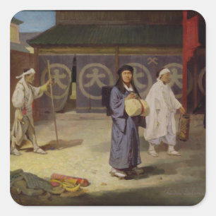 Sticker Carré Pèlerin japonais de retour du Mont Fusi Yama