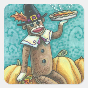 Sticker Carré PÈLERINERIE DE SOCK MONKEY THANKSGIVING SHEET Squ