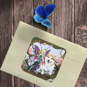 Sticker Carré Pembroke Welsh Corgi Fairy Imaginaire