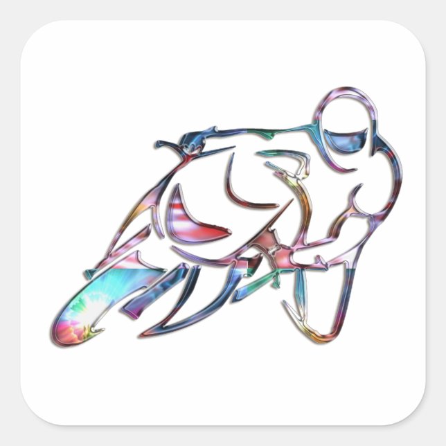 Sticker Carré Penchement dans l'arc-en-ciel de courbe métallique (Devant)