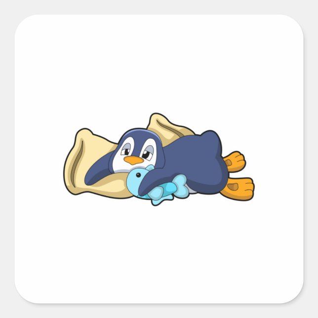 Sticker Carré Penguin au coucher avec Coussin (Devant)