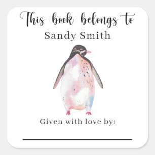 Sticker Carré Penguin - Ce livre appartient avec message